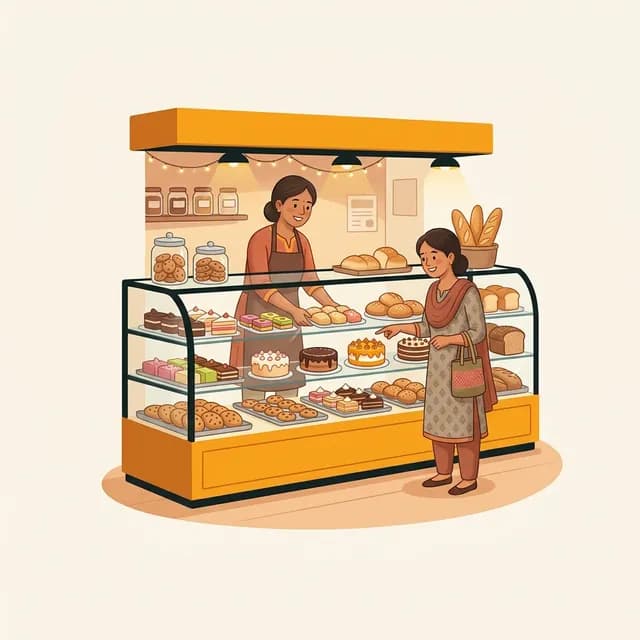 Illustration of bakeries and sweet shops billing with InDhanPay Books